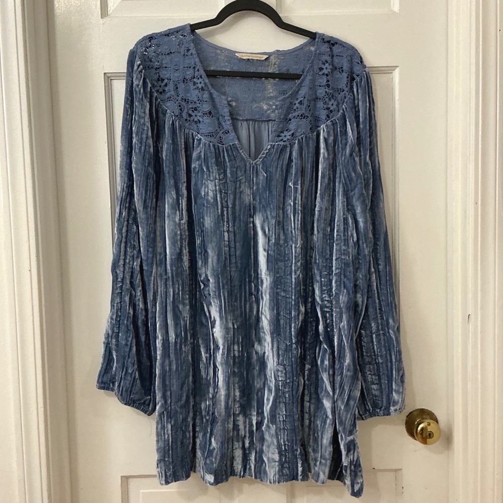 Soft Surroundings Silk Blend Crushed Velvet Tunic 2X Lace Boho Romantic Flowy 44
